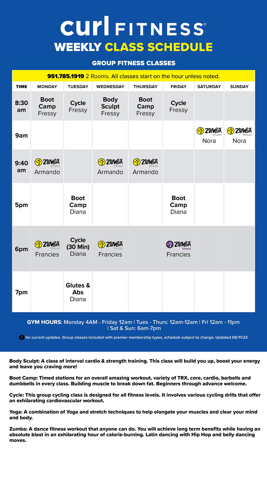 Riverside Class Schedule