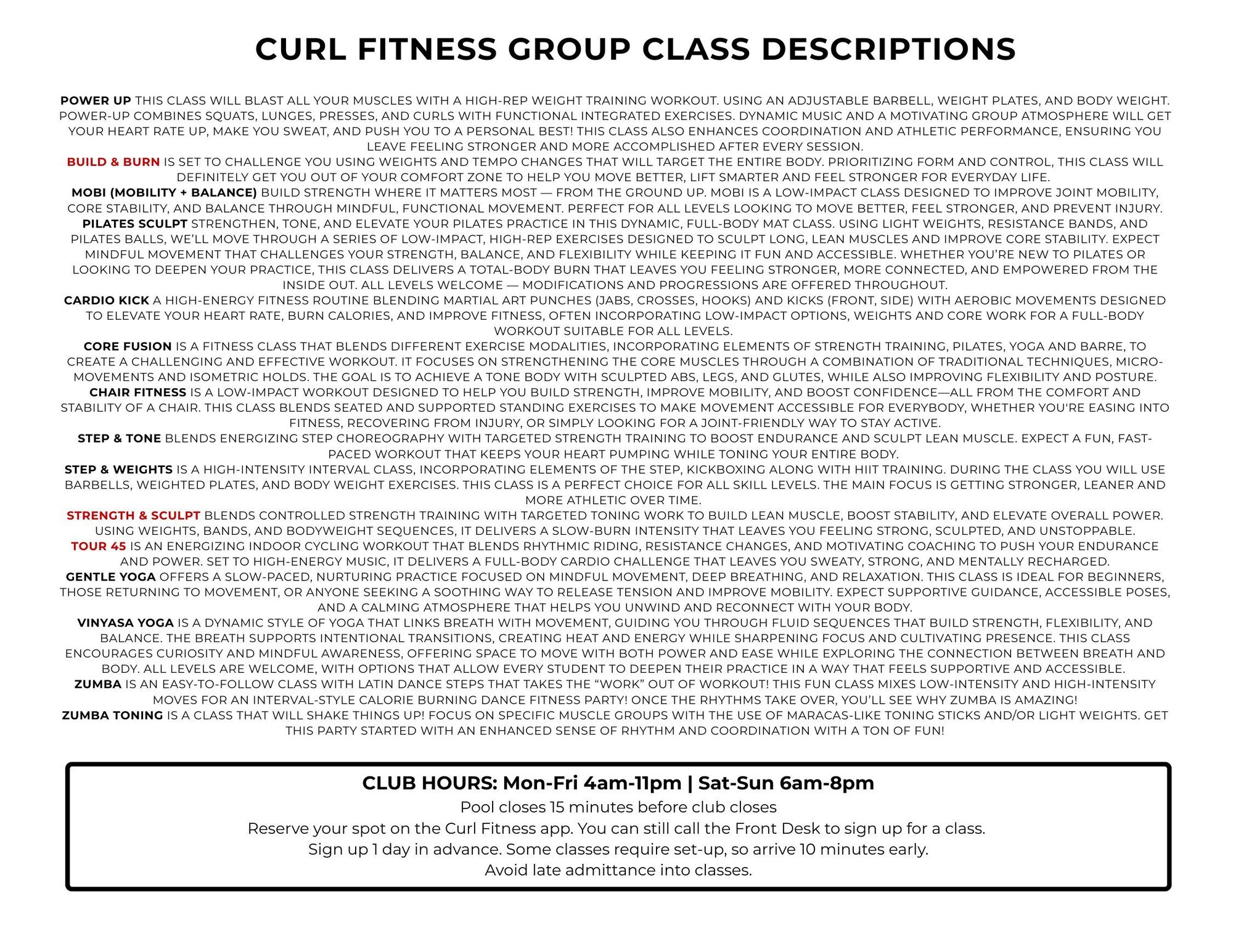 CLASS DESCRIPTIONS