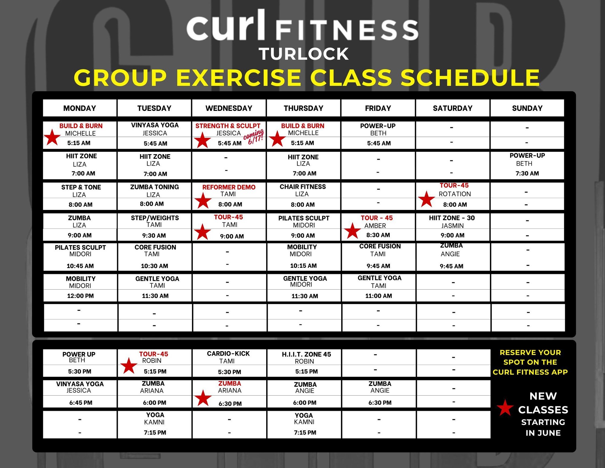 CLASS SCHEDULE JUNE 2026